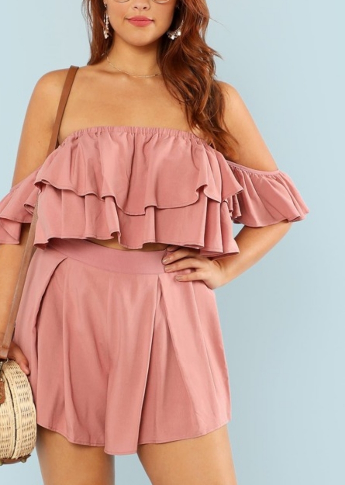 NEW 2pc Layered Crop top & Shorts set - Picture 2 of 5